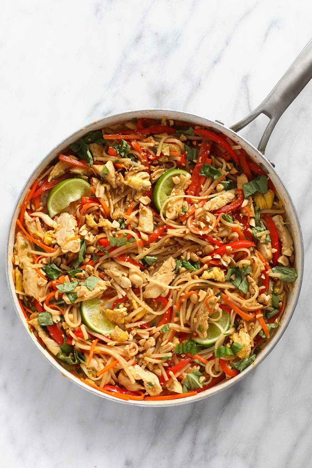 Chicken pad Thai in a pan ready to eat!