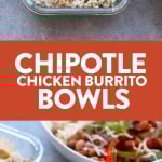 Save your money and make your own affordable Copycat Chipotle Chicken Burrito Bowls at home! These healthy chicken burrito bowls are made just like the real thing made with baked chicken, cilantro lime brown rice, beans, and fajita veggies, and your favorite toppings!