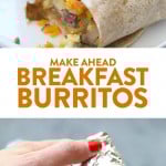 These make ahead breakfast burritos are the perfect grab-n-go breakfast choice for your busy mornings.  They are packed with veggies and protein to keep your energy up all day. Make a double batch of these freezer breakfast burritos for an easy, healthy meal-prep breakfast you can enjoy all week long.