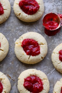 Raspberry Thumbprint Cookies with jam topping.