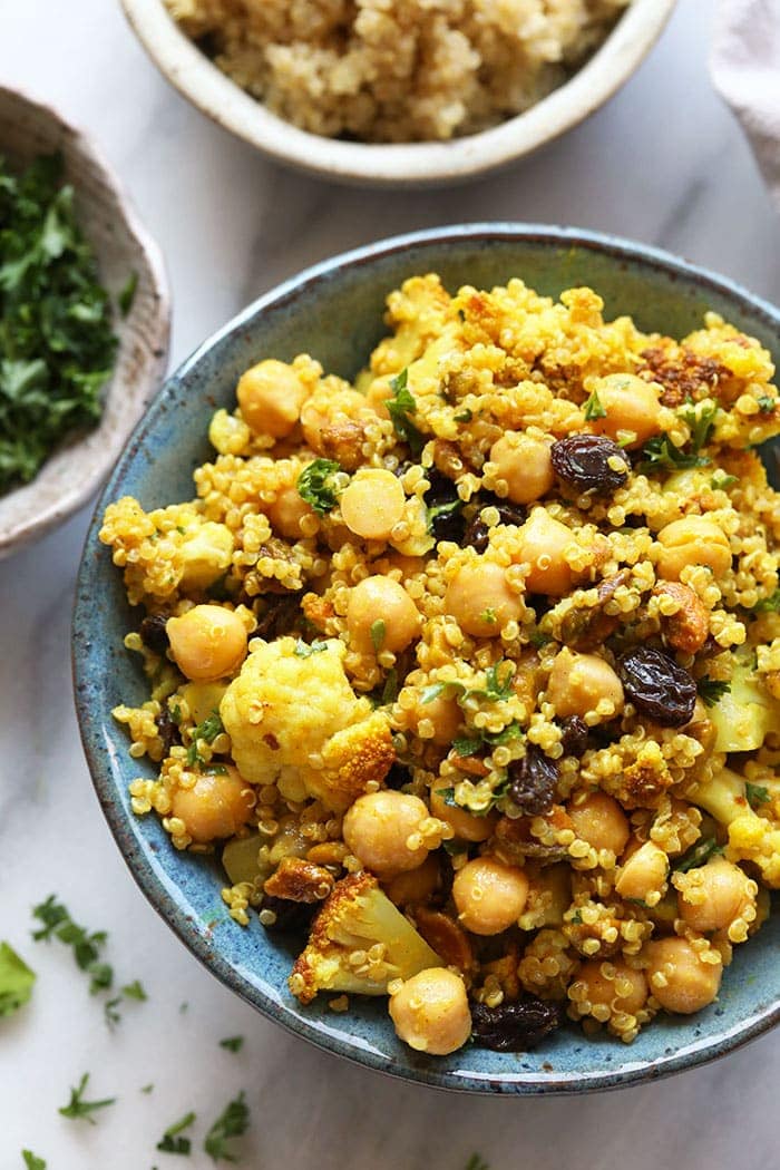 A single serving of the roasted cauliflower salad