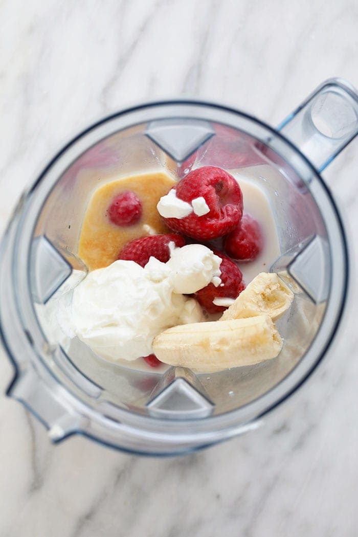 smoothie ingredients in a vitamix