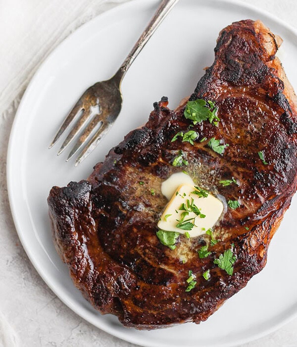 sous vide steak with butter on top
