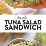 avocado tuna salad sandwich on a bagel