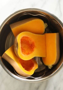 Instant Pot Butternut Squash in a stainless steel bowl.