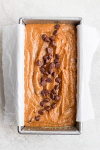 Healthy pumpkin bread with chocolate chips.