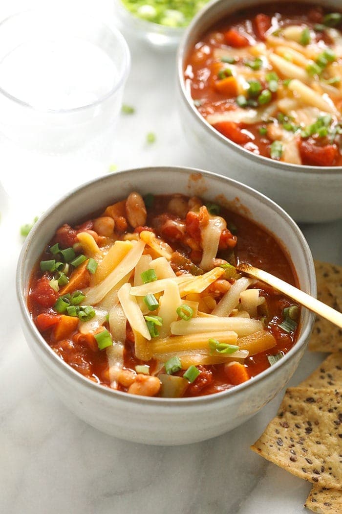 chili in bowl with cheese