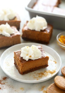 pumpkin cheesecake bar on a plate
