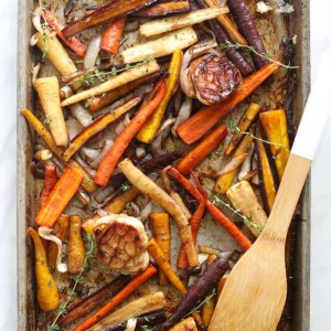 baking sheet, wooden spoon
