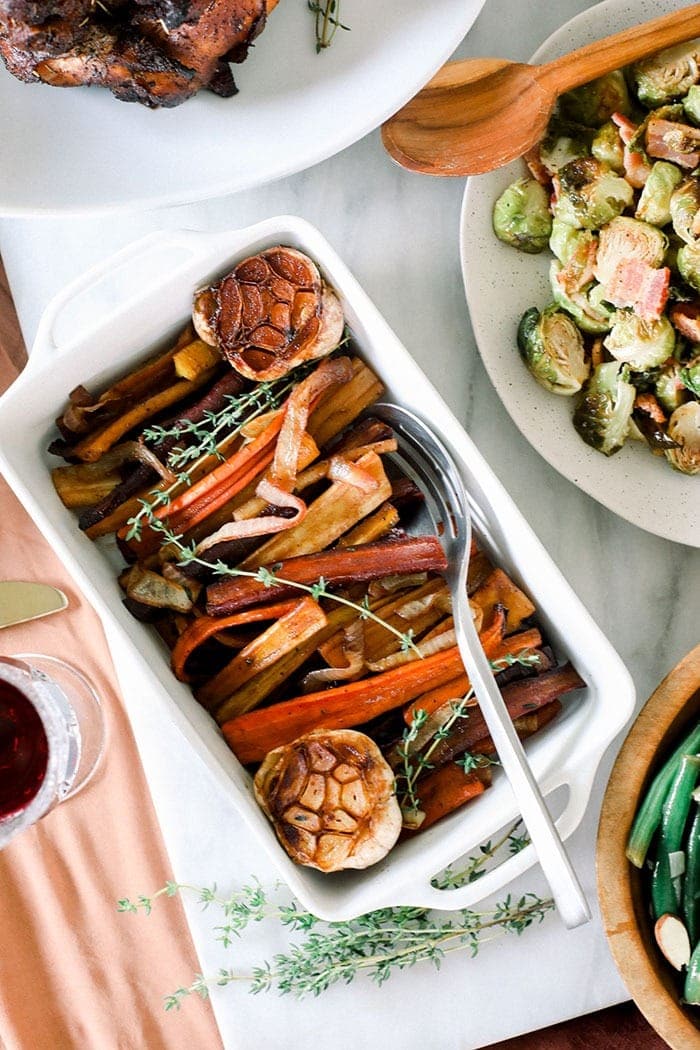 roasted carrots plated at a holiday table