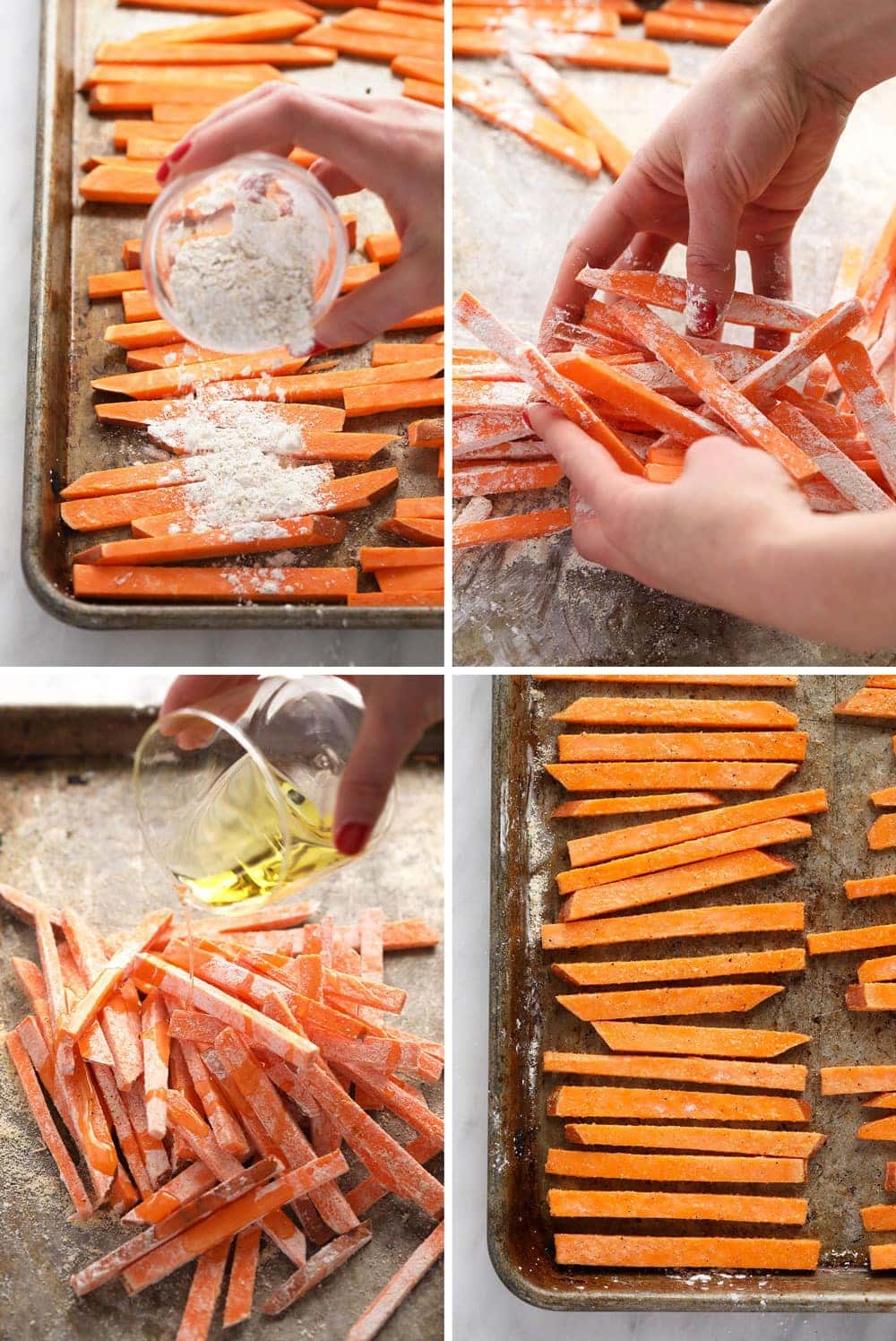 The process of making sweet potato fries