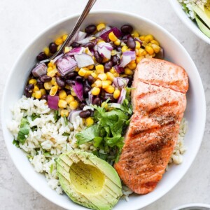 fiesta salmon rice bowls