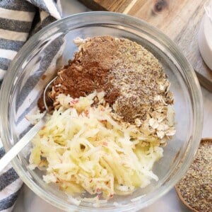 A bowl of apple cinnamon overnight oats.