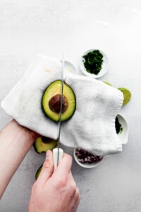 slicing avocado.