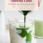 Iced Matcha Latte over ice in a glass.