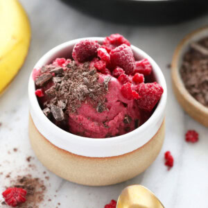 raspberry chocolate chunk banana soft serve