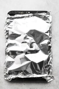 sheet pan wrapped in foil.
