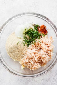 burger ingredients in bowl.