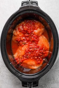 salsa on top of chicken in crock pot.