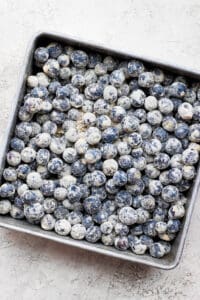 blueberries in baking dish.