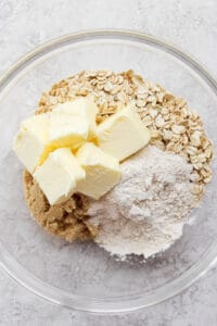 blueberry crisp topping ingredients in bowl.