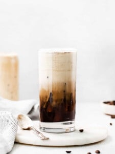 iced latte in glass.