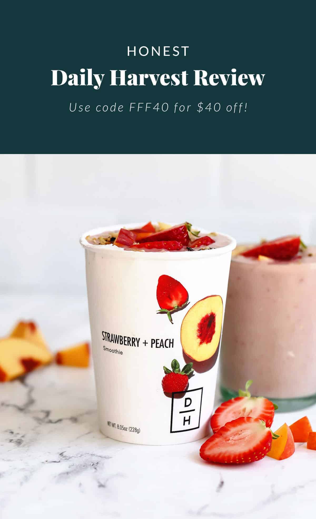 We've been longtime fans of Daily Harvest and their smoothies, so we're thrilled to share our full and honest reviews of ALL of the food in their collections. daily harvest smoothie in a cup topped with fresh berries