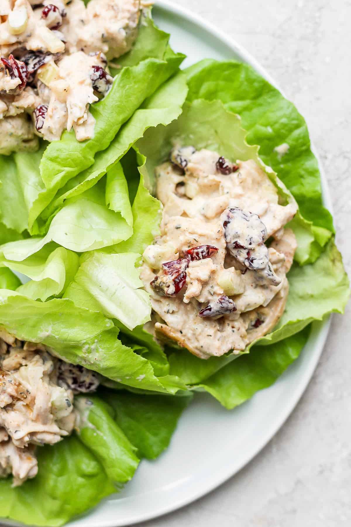 Turkey salad in a lettuce wrap.