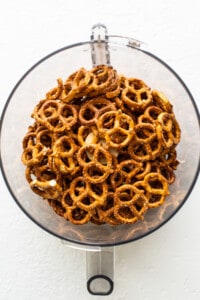 pretzels in food processor.