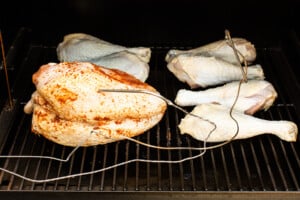 Smoked turkey legs on the smoker.