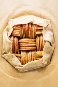 apple galette in cutting board.