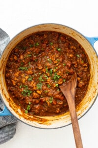 pumpkin chili in Dutch oven.