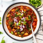 quinoa chili in bowl.