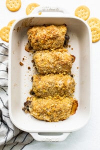 pork chops in casserole dish.