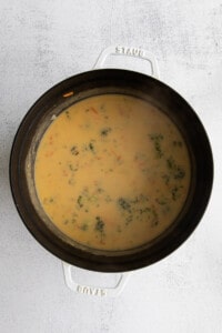 broccoli cheddar soup in pot.