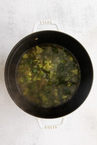 cooking broccoli in pot.