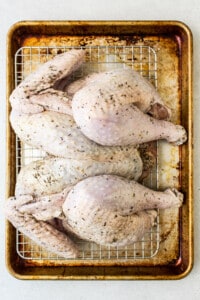 Roasted turkey on a baking sheet.