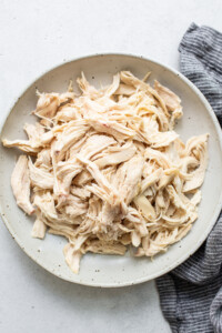 Shredded chicken on a plate.