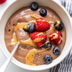 Blended chia seed pudding in a bowl.