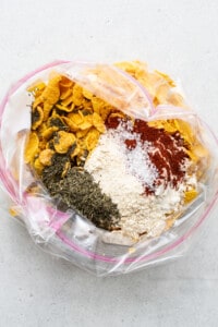 A plastic bag filled with various ingredients.