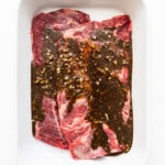 Skirt steak with marinade.