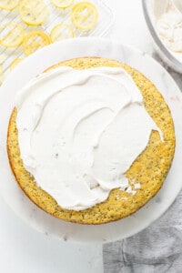 Lemon poppy seed cake with whipped cream.