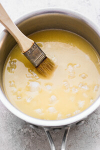 ham basting liquid in pot.