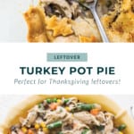 A photo of a turkey pot pie on a plate.