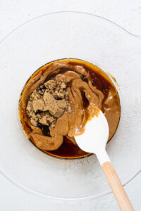 Peanut butter in a bowl with a spoon.