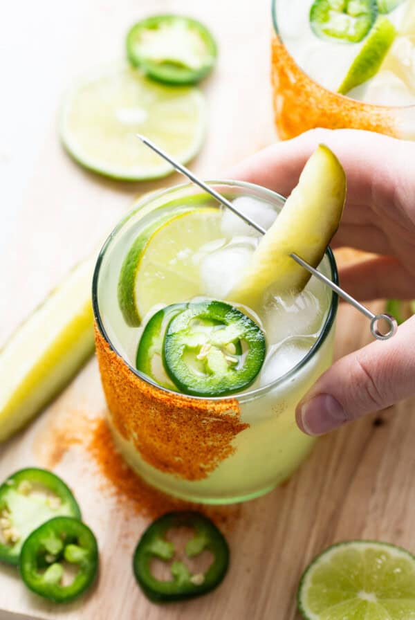 Jalapeo margarita with lime and jalapeos.