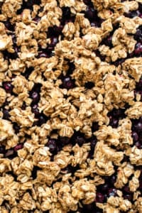 Freshly baked berry crumble with a golden oat topping.